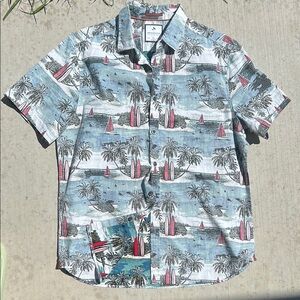 Denim & Flower Tropical Print Shirt - Blue and Red